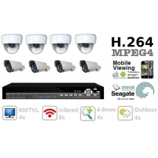 Combo 8 ch Channel CCTV Camera DVR Security System Kit Inc 420TVL Outdoor Bullet Camera 600TVL Indoor 4-9mm Dome Camera and H.264 DVR with Mobile and Network Access 500GB HDD